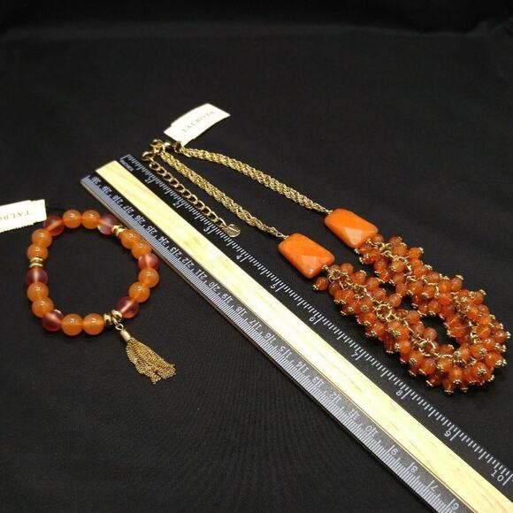 Talbots Orange Beaded Necklace Bracelet Set, Two Gemstone Beads on Necklace, NWT - Picture 5 of 8